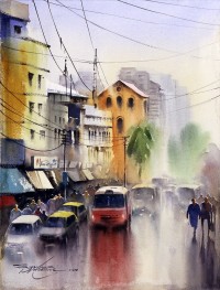 Sarfraz Musawir, M.A.Jinnah Road, 11 x15 Inch, Watercolor on Paper, Cityscape Painting, AC-SAR-087